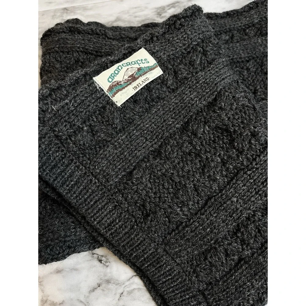 Aran Crafts Cable Knit Chunky 100% Wool Scarf Fisherman Ireland Winter Outdoor